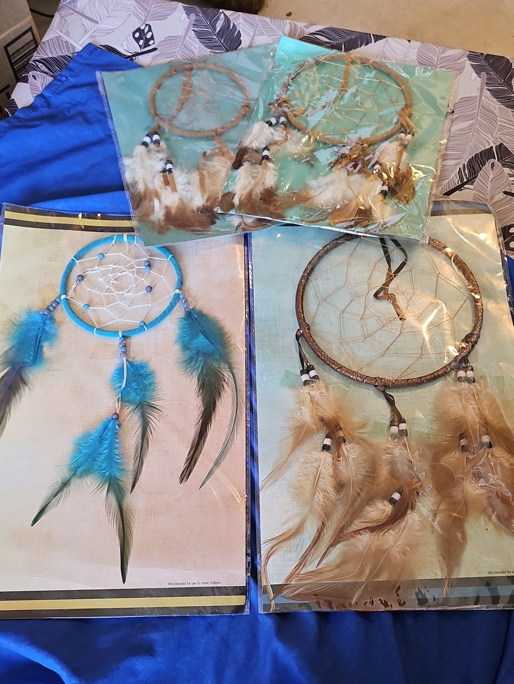 Boho Feather Dreamcatcher Wall Decor - Blue and Tan